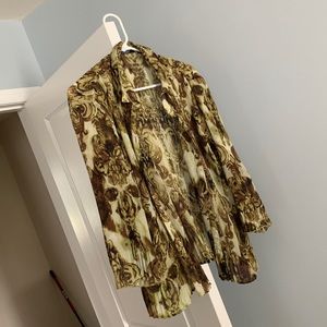 Brown Ruffle Sleeve, Pleated Blouse